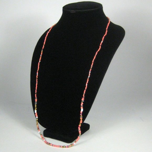 Necklace 34 In Orange Strand Seed Beaded Jewelry Women String NO CLASP - Picture 4 of 6